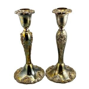 Vtg GODINGER 2pc Set Silver Plated Candlestick Holders 8” Ornate Baroque Wedding